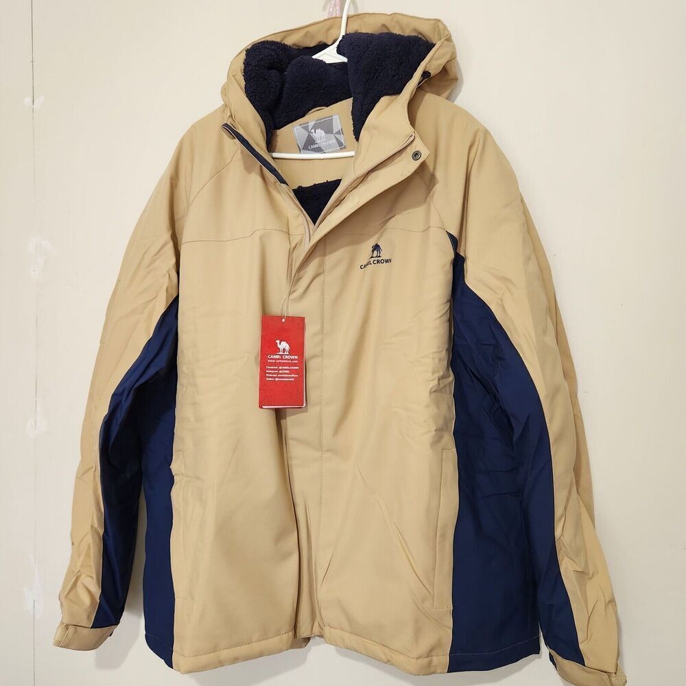 Camel Crown Mens ski Jacket Size XXL color Khaki Hooded Warm - Picture 2 of 16